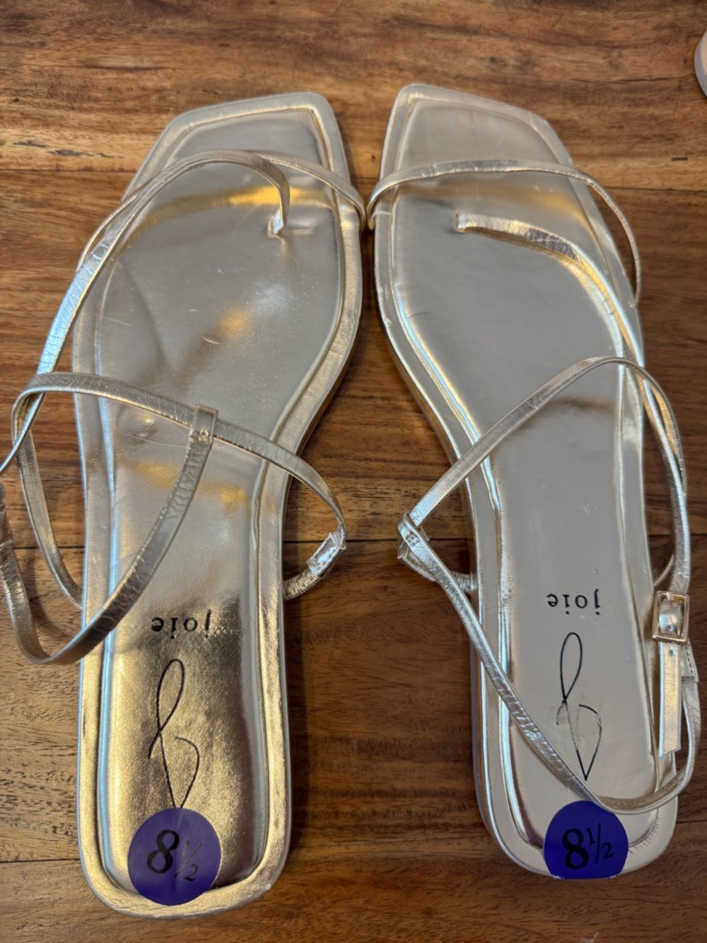 Joie Metallic Gold Square-Toe Strappy Sandals